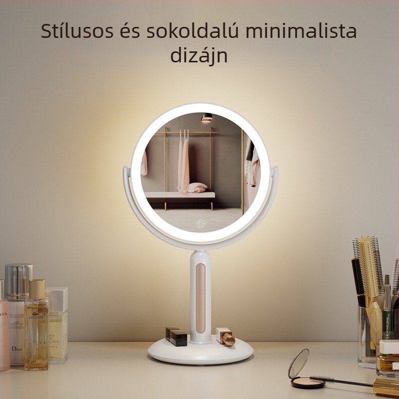 Asztali LED sminktükör, 10X/12X nagyítás, kétoldalas, kör alakú, forgatható