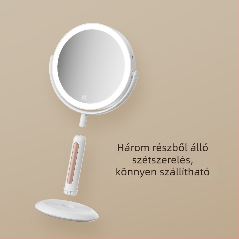 Asztali LED sminktükör, 10X/12X nagyítás, kétoldalas, kör alakú, forgatható