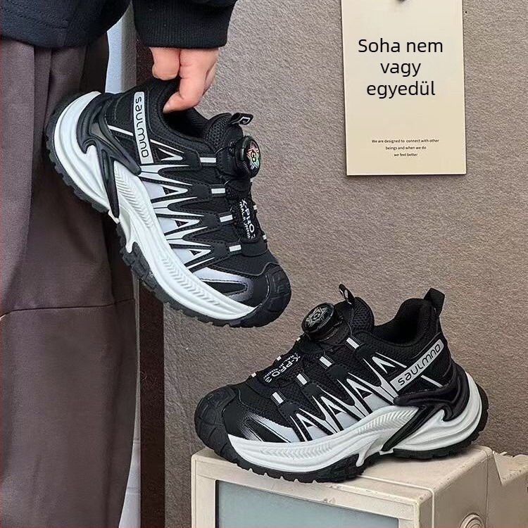 Gyermekeknek szóló sportcipő 2025 ősz-tél, uniszex dad shoes, csúszásmentes, lélegző, forgó gombos zárású futócipő
