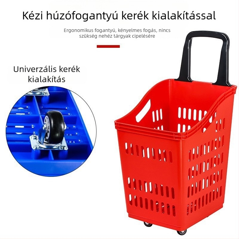 Kerekes bevásárlókosár, műanyag bevásárlókocsi, nagy méretű, strapabíró