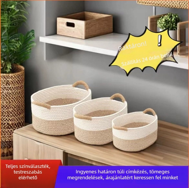 Nordic minimalist pamutszálból kötött tárolókosár, nagy kapacitású, háztartási és gyermekjátékok számára