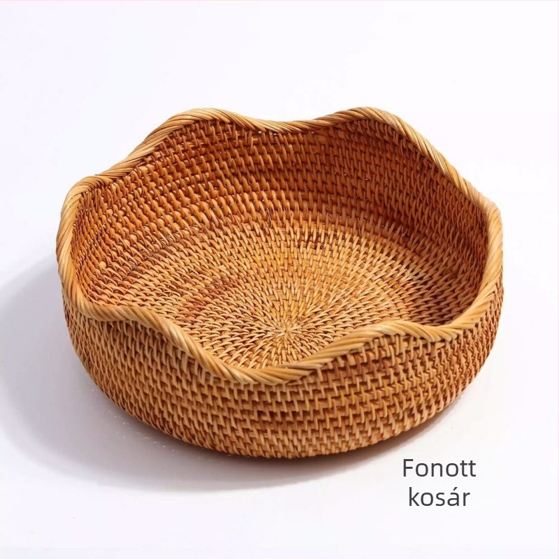 Vietnámi rattan tárolókosár, gyümölcskosár és nassolótál