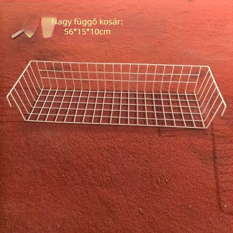 Fali dróthálós tároló fürdőszobába, furatok nélkül, polcok és akasztós kosarak