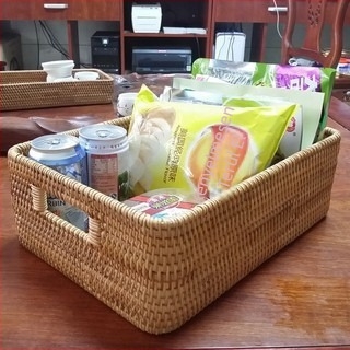 Rattan tárolókosár fogantyúval, téglalap alakú, japán stílusú asztali szervező