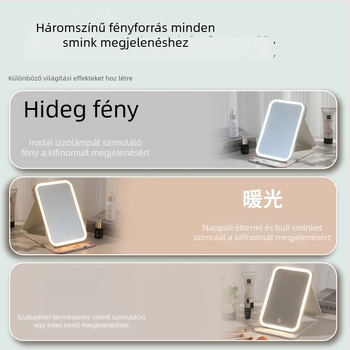 Hangvezetérl sminktükör LED világítással, asztali, összecsukható, hordozható