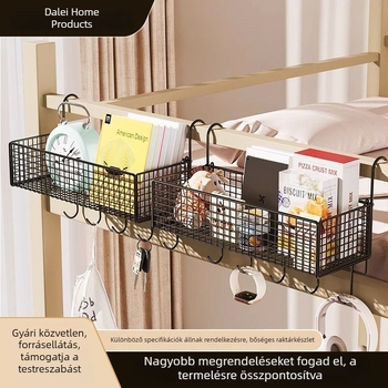 Fali ágy melletti tárolókosár – vasból, fekete-fehér, szerelés fúrás nélkül