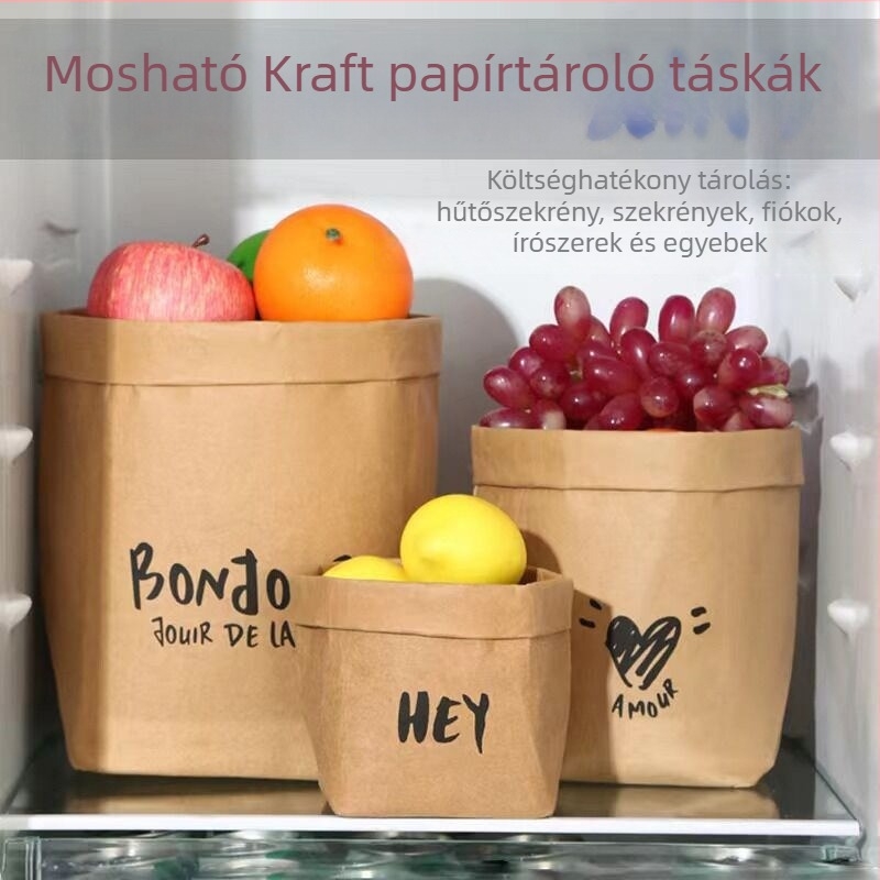 Vastagított mosható Kraft papír tároló táska – hűtőszekrényhez, konyhához, hálószobához és virágcserepekhez