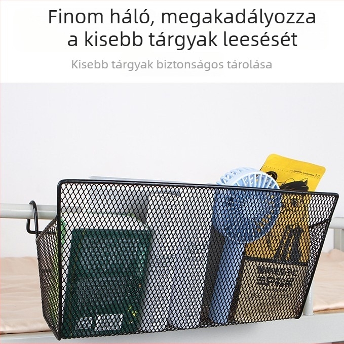 Felsőágyhoz rögzíthető vasból készült tárolókosár, oldalra akasztott kosár és vasból készült tárolóállvány