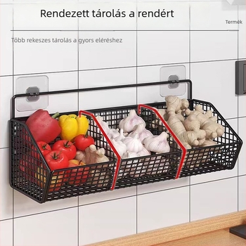 Gyömbér és fokhagyma függő kosár - falra szerelhető konyhai tároló, fúrás nélkül