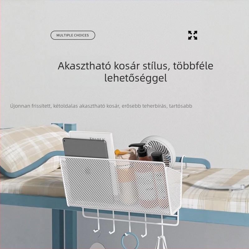 Ágy mellett falra szerelt akasztós tároló kosár