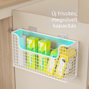 Konyhai falra szerelhető ajtóhoz akasztható kosár és a hűtő oldalán elhelyezhető rendező, belső polccal a fóliához és zacskókhoz