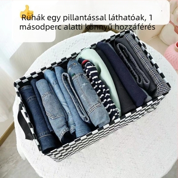 Nordic stílusú kockás mintázatú fiókos tároló doboz, összecsukható, nagy kapacitású, négyszögletes