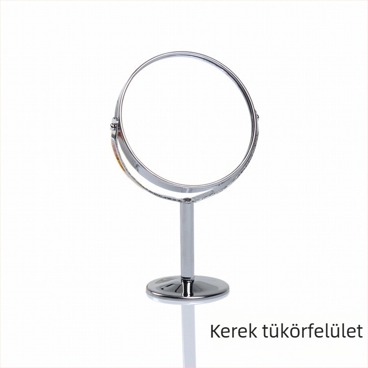 Kétoldalas sminktükör, mini asztali, kör alakú, forgatható, ovális hercegnő-stílus