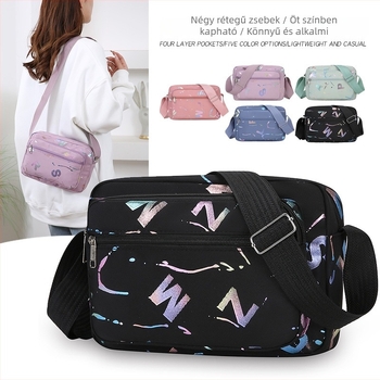 Női nyomtatott crossbody táska Oxford anyagból, közepes méretű, cipzár, ID-zseb, mindennapi használatra