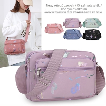 Női nyomtatott crossbody táska Oxford anyagból, közepes méretű, cipzár, ID-zseb, mindennapi használatra