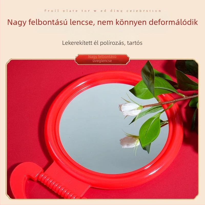 Retro stílusú sminktükör piros, falra akasztható vagy asztali, hordozható, nagy felbontású