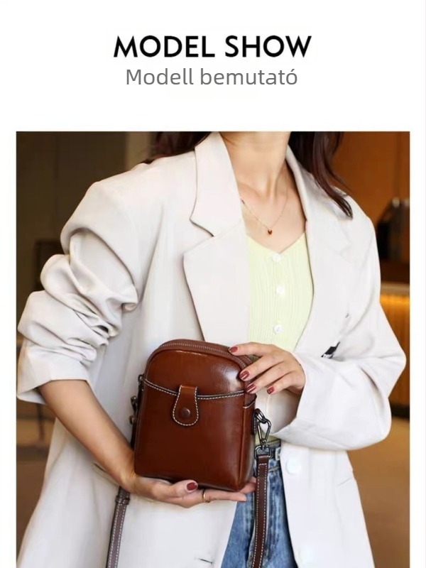 Női mini crossbody táska valódi bőrből, telefontartó zsebbel, kompakt négyszögletes dizájn