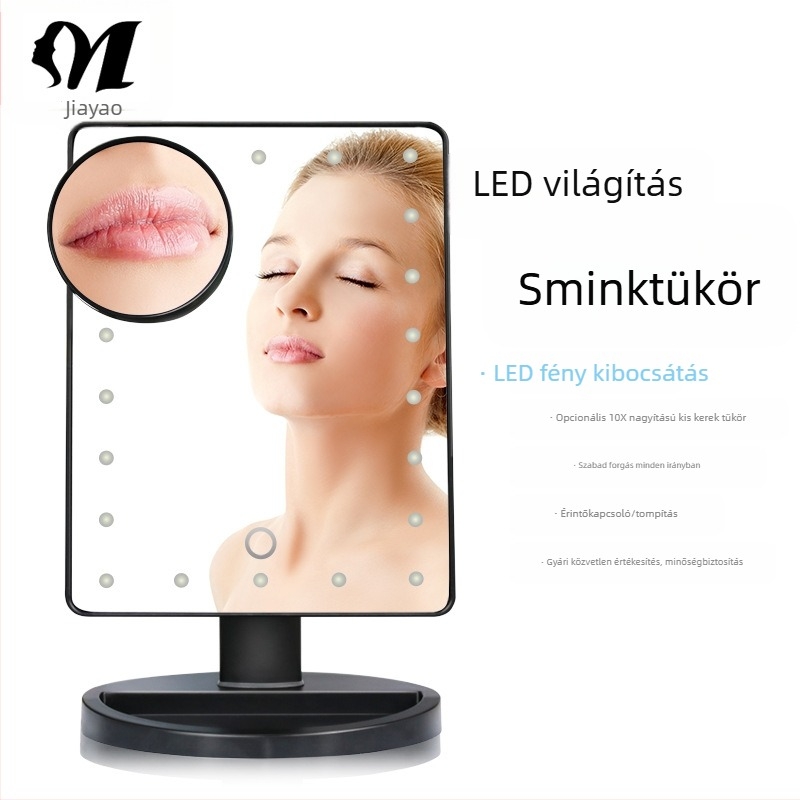 Asztali LED sminktükör, hordozható világított tükör, egyoldalas dizájn, ajándék nőknek