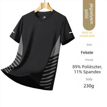 Férfi rövid ujjú ice silk póló, nyári vékony anyag, gyorsan száradó, laza szabású edzőpóló