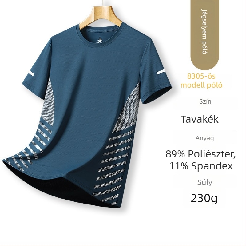 Férfi rövid ujjú ice silk póló, nyári vékony anyag, gyorsan száradó, laza szabású edzőpóló