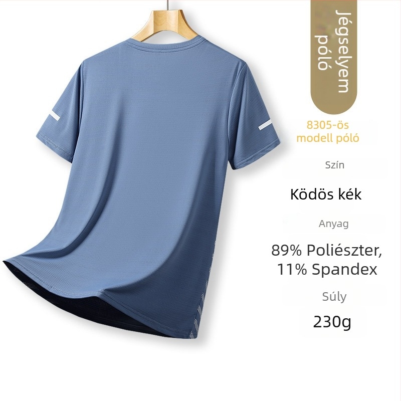 Férfi rövid ujjú ice silk póló, nyári vékony anyag, gyorsan száradó, laza szabású edzőpóló