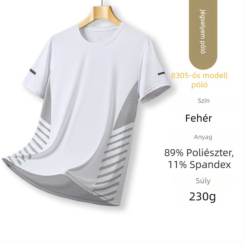 Férfi rövid ujjú ice silk póló, nyári vékony anyag, gyorsan száradó, laza szabású edzőpóló