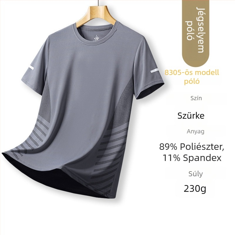 Férfi rövid ujjú ice silk póló, nyári vékony anyag, gyorsan száradó, laza szabású edzőpóló