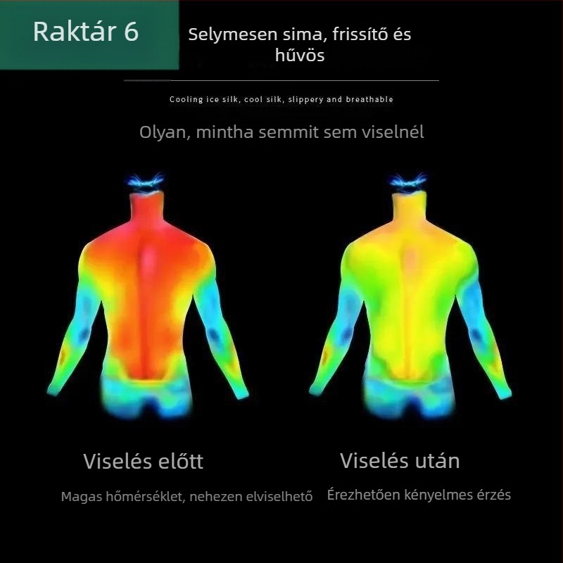 Férfi nyári Ice Silk anyagból készült póló, könnyű, lélegző, gyorsan száradó, rövid ujjú