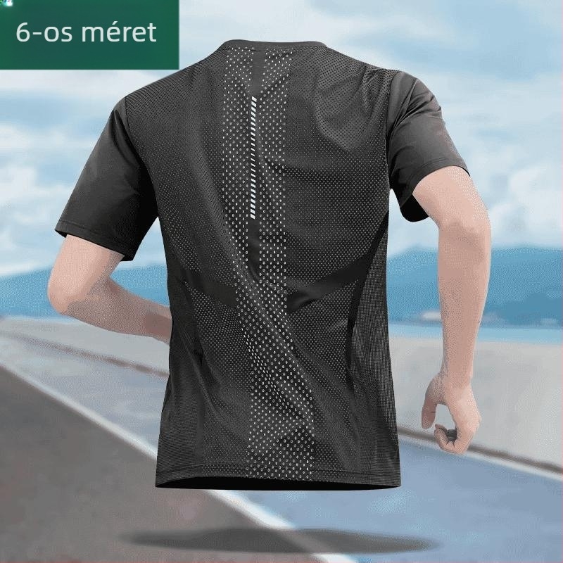 Férfi nyári Ice Silk anyagból készült póló, könnyű, lélegző, gyorsan száradó, rövid ujjú