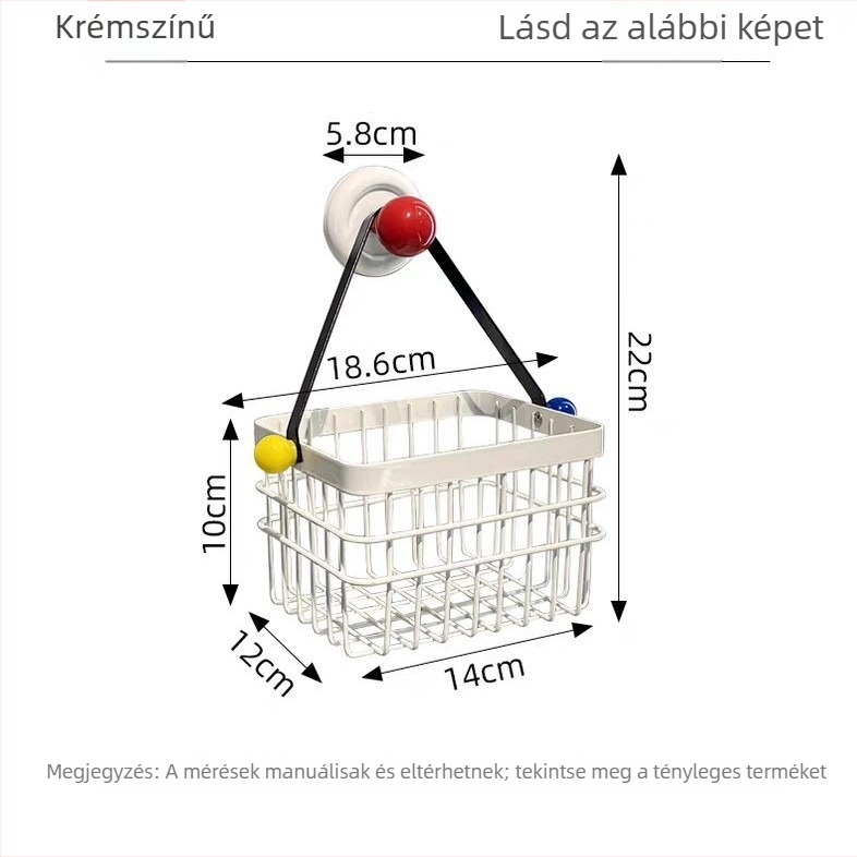 Fali törölközőtartó szívófejes rögzítéssel a fürdőszobába, vasból készült tárolókosár arctörölközőkhöz