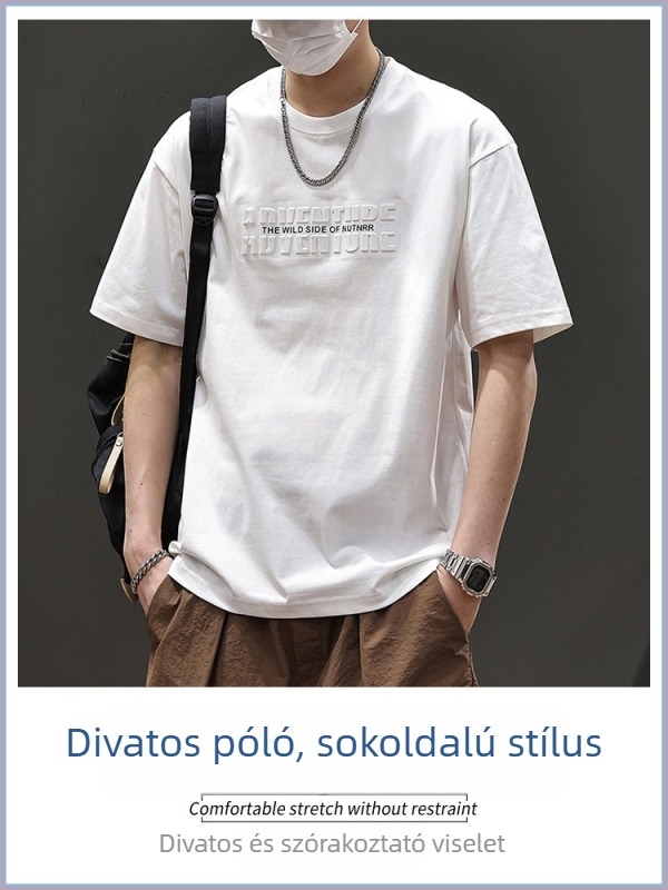 Férfi Ice Silk hűsítő rövid ujjú T‑shirt, laza szabás, kerek nyak, nyár 2025, nyomtatott felirat és 3D hatás