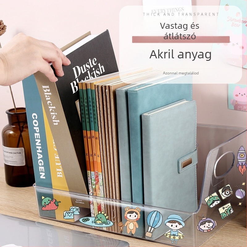 Átlátszó műanyag asztali tároló doboz apró tárgyak és kozmetikumok rendezésére, fedél nélkül, egymásra tehető