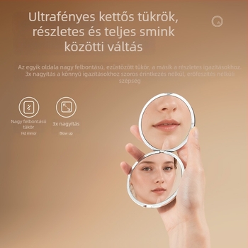 Kisméretű, kétoldalas, összecsukható sminktükör, cink ötvözetből, HD minőség