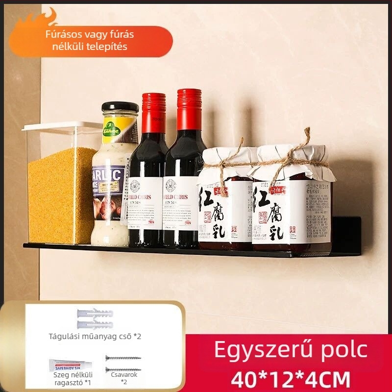 Fali konyhai fűszertartó polc, lyukasztás nélkül, keskeny polc olajnak, sóknak és ecetnek