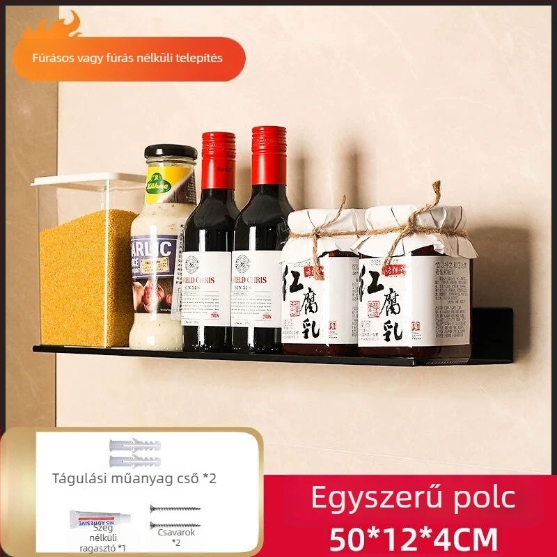 Fali konyhai fűszertartó polc, lyukasztás nélkül, keskeny polc olajnak, sóknak és ecetnek
