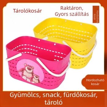 Műanyag tárolókosár karikatúras stílusú, fürdőszobába és kollégiumba ideális, hordozható a gyümölcsök, zöldségek, kozmetikumok és ékszerek számára