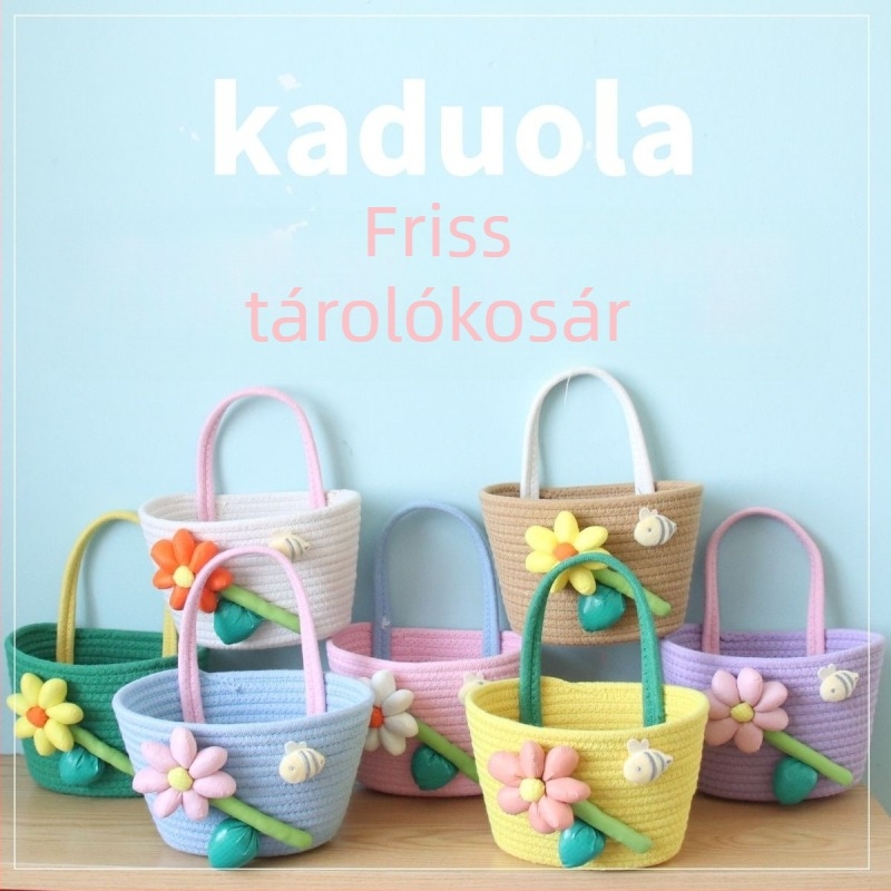 Többfunkciós falra akasztható kosár virágok és tárolás céljára, kézzel készített gyapotfonalból
