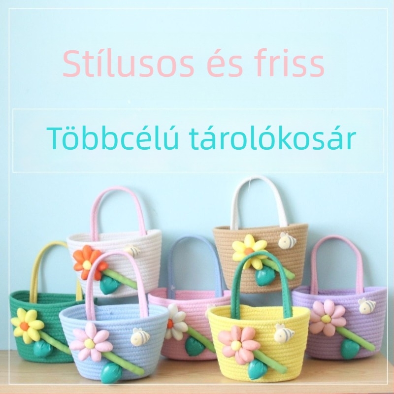 Többfunkciós falra akasztható kosár virágok és tárolás céljára, kézzel készített gyapotfonalból