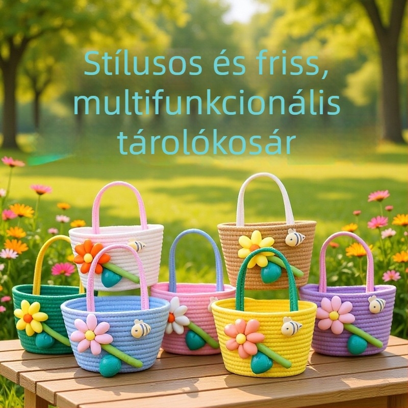 Többfunkciós falra akasztható kosár virágok és tárolás céljára, kézzel készített gyapotfonalból
