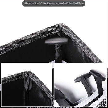 Összecsukható textil tárolódoboz belső hálós zsebbel, mosókosár, nagy méret