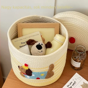 Cuki patchwork dachshund pamutszálból fonott tárolókosár fedéllel, porvédett asztali szervező otthonra