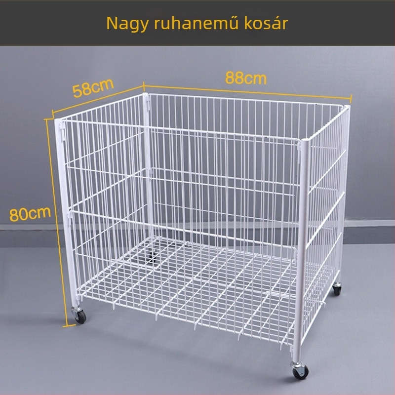 Hordozható vasból készült kiállító kocsi ruházati kosarakkal