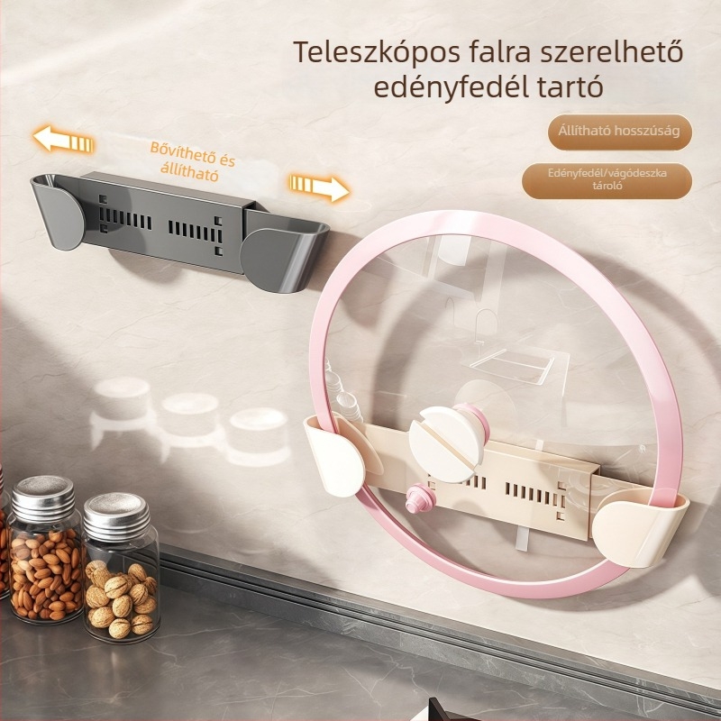 Behajtható fedőállvány edényekhez, falra szerelhető, lyukasztás nélküli konyhai tároló, vágódeszkákhoz