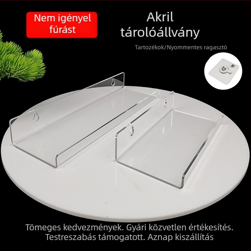 Akril U-formájú falra szerelhető kozmetikai tároló fúrás nélkül, fürdőszobába
