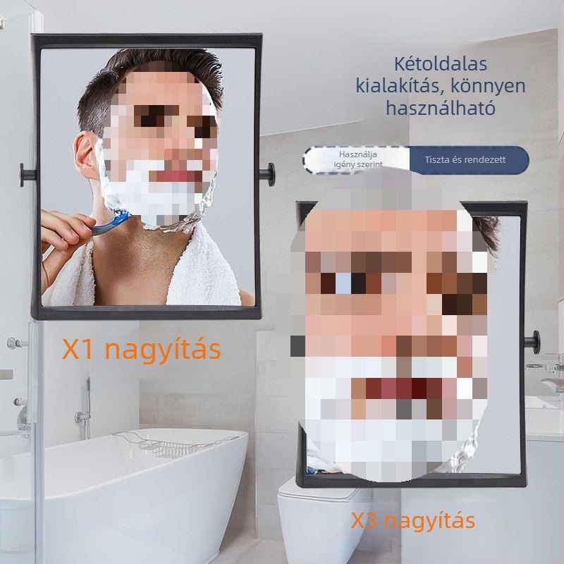 Fürdőszobai kétoldalas páramentes sminktükör szívócsészével, fúrás nélkül, nagyítóval