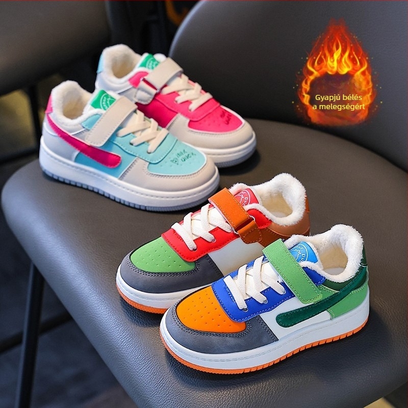 Little Yellow Duck gyerekeknek készült sportcipő, két tónusú Velcro-zár, meleg bélésű tavasz–őszre, színes blokk dizájn, unisex