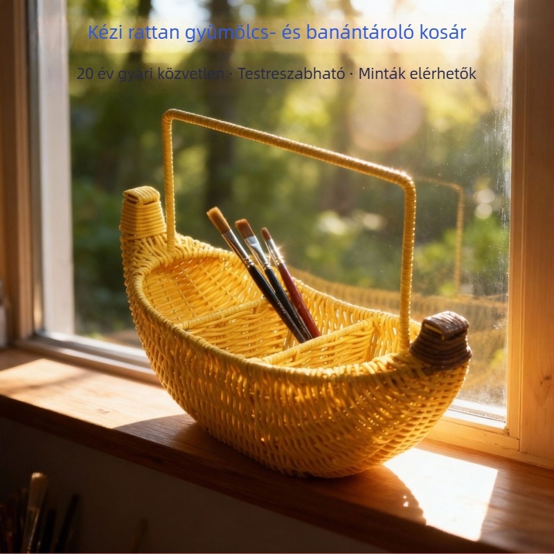 Függő, fonott gyümölcs- és banán tároló kosár, testre szabható, aranyos, kézben tartható