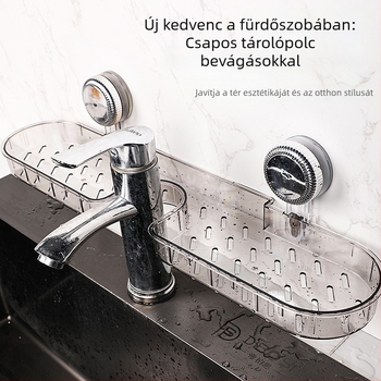 Fürdőszobai falra szerelhető szívócsészés tárolópolc fúrás nélkül, levehető, vízelvezető funkcióval