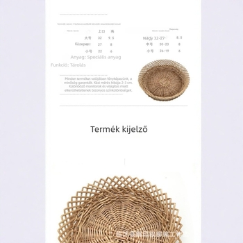 Fonott gyümölcs- és szárított gyümölcs tároló kosár, rattan kenyértálca, kiállítási rekvizit