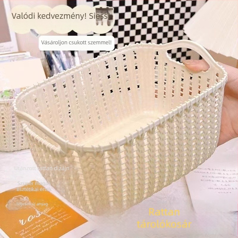 Rattanhatású műanyag tárolókosár asztalra, a konyhába és a fürdőszobába